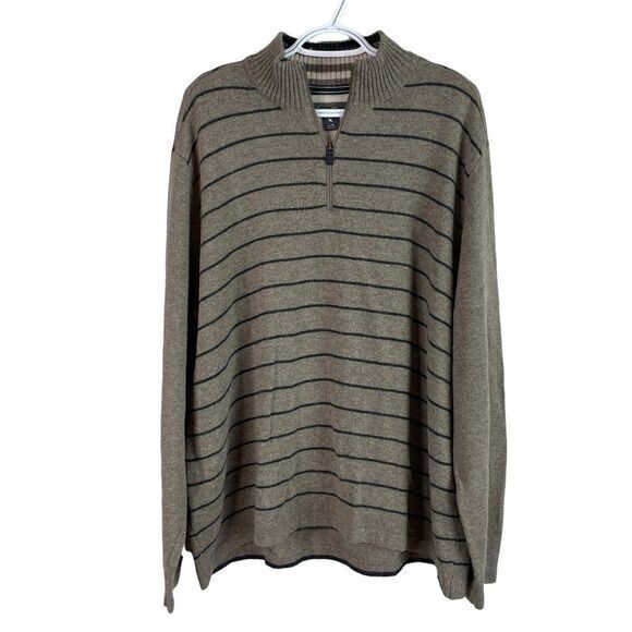 Eddie Bauer Wool Blend 1/4 Zip Sweater Mens XL Brown Striped Pullover LongSleeve - Picture 1 of 4